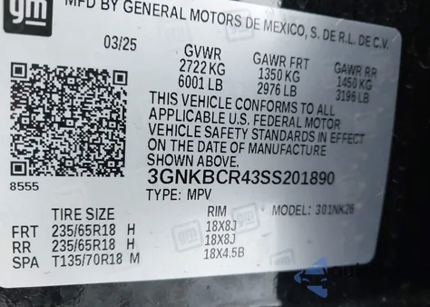 2025 Chevrolet Blazer Fwd 2Lt z USA, uszkodzony, nr VIN 3GNKBCR43SS201890